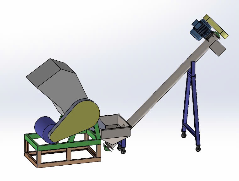 Băm và chuyền tải nguyên liệu tự động bằng máy băm và vít tải