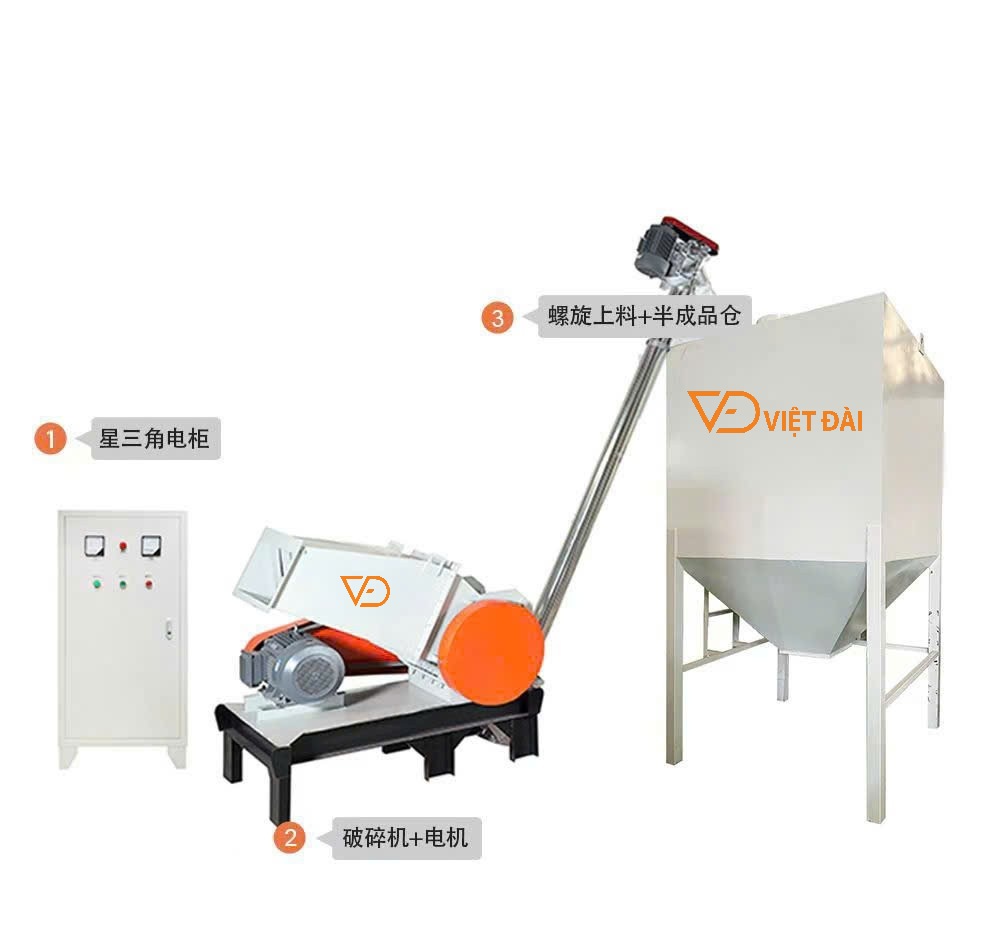 máy băm tích hợp vít, tải nguyên liệu sau băm tới silo